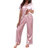 Ekouaer Satin Pajamas for Women Short Sleeve Silk Pajama Sets Soft Sleepwear Top with Causal Long Pj Pant - 4 of 4