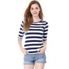 INSPIRE CHIC Women's Elbow Sleeves Boat Slim Fit Casual Stripe Animal Print Multi Floral Pattern T-Shirt - 2 of 4