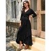 YesFashion Women's Maternity Dress Casual V Neck 3/4 Sleeve Wrap Dress Ruffle Hi-Low Maxi Nursing Breastfeeding Dress with Belted - 4 of 4