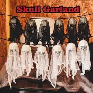 Fun Little Toys 2 Pack Halloween Skull Ghost Garland, Halloween Decor, Halloween Garland Halloween Party Decorations Outdoor - 1 of 4