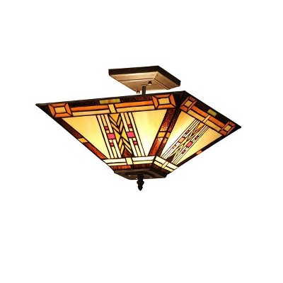 Chloe Lighting Gode Tiffany-Style 2 Light Mission Semi-Flush Ceiling Fixture 14" Shade