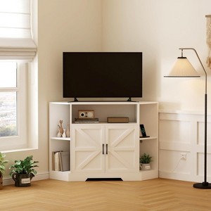 Corner Tv Stand with Power Outlet for TVs up to 55 Inch , Farmhouse Corner Entertainment Center with Adjustable Shelves for Living Room Bedroom - 1 of 4