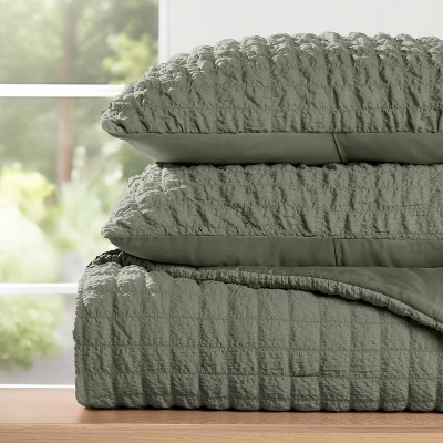 Seersucker Textured Comforter Set, All-Season Down Alternative – Ultra Soft & Lightweight – 3-Piece Set - Becky Cameron