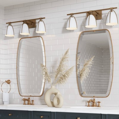 Aubrey 3-Light Gold Brass and White Farmhouse Vanity Light Set