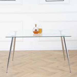 CAVINAS Dining Table Contemporary Rectangle Tempered Glass Dining Table with Metal Legs - 1 of 4