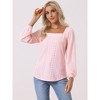 Allegra K Women's Casual Jacquard Hollow Out Square Collar Puff Long Sleeve Pullover Tops - 3 of 4