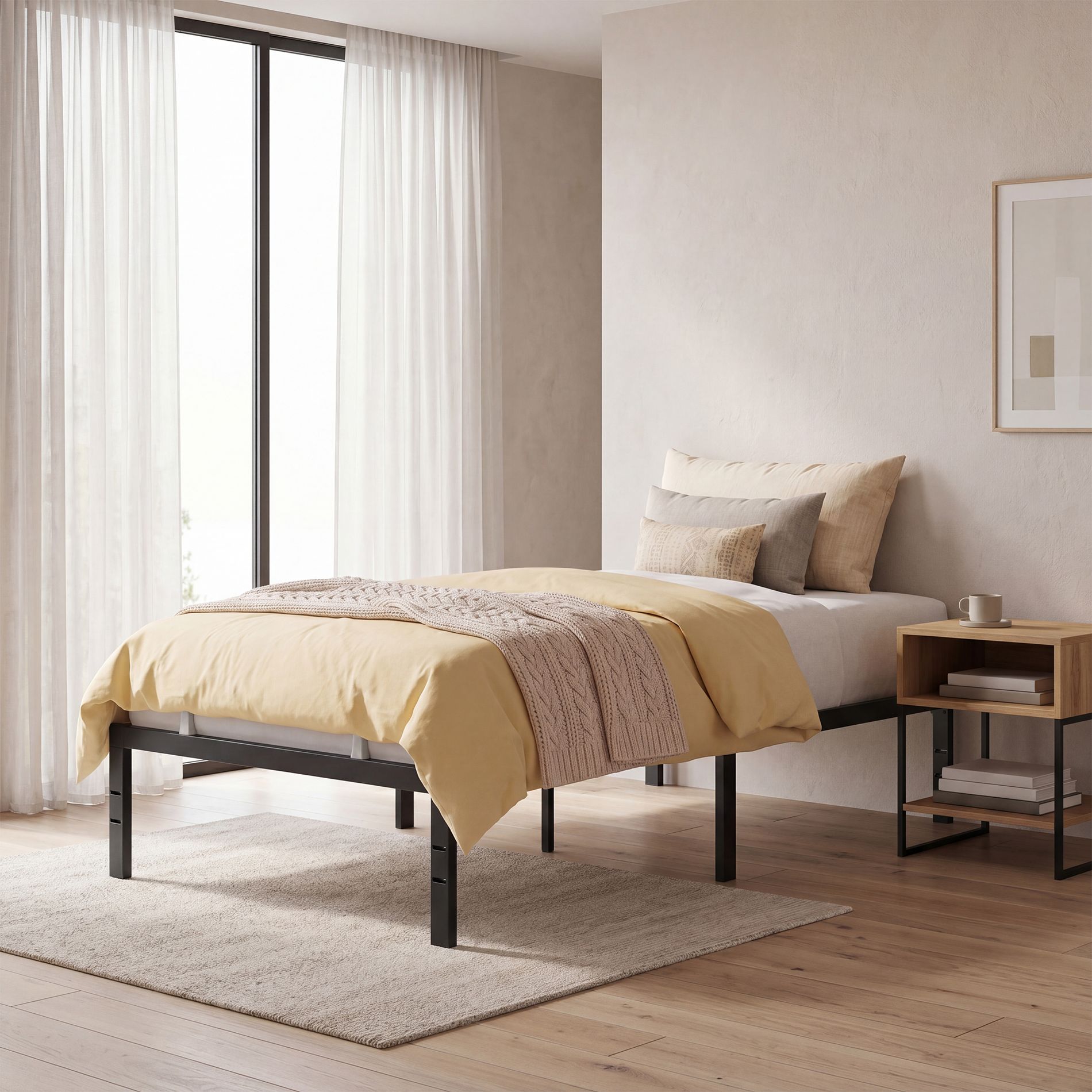 VASAGLE Queen/Full/Twin/King Metal Bed Frame 16'' Tall, 550/1100 lb Weight Capacity, No Box Spring Needed, with Under-Bed Storage, Easy Setup,Black