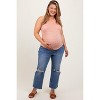 Pinkblush Blue Open Knee Fringe Hem Cropped Wide Leg Maternity Plus Jeans - 2 of 4