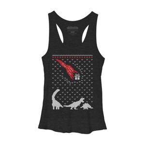 Women's Design By Humans Dinosaur Comet Christmas Sweater By shirtpublic Racerback Tank Top - 1 of 3