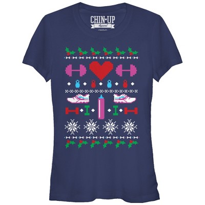 Junior's CHIN UP Ugly Christmas Workout T-Shirt
