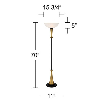 Art Deco Inspired Black Brass Torchiere Floor Lamp with Frosted Glass