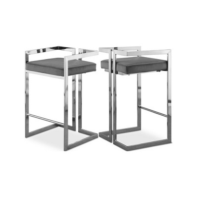 Meridian Furniture,Ezra Grey Velvet Stool, Set of 2