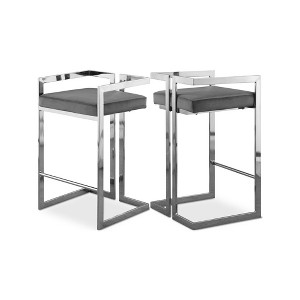 Meridian Furniture,Ezra Grey Velvet Stool, Set of 2 - 1 of 4