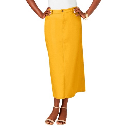 Jessica London Women's Plus Size True Fit Front Button Casual Denim Skirt -  30 W, Sunset Yellow : Target