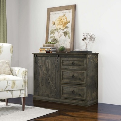 Dark Gray 6-Tier Steel and Wood Buffet Sideboard