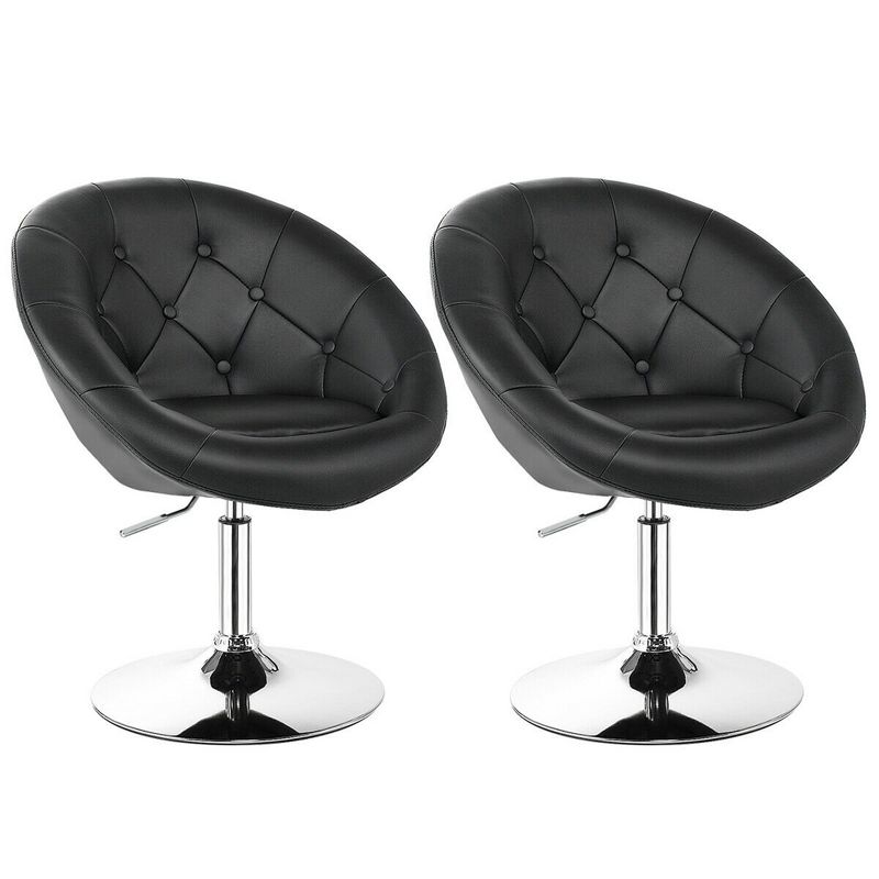 Costway Set of 2 Swivel Bar Stools Height Adjustable Round Tufted Back Bar Chairs Black, 1 of 11