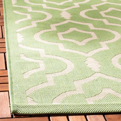 Green and Beige Rectangular Synthetic Outdoor Area Rug