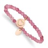 Chisel Stainless Steel Polished Rose IP-plated Heart 4mm Pink Jade Beaded Stretch Bracelet - 2 of 3