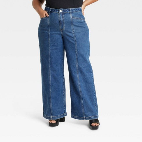 Women's High-rise Wide Leg Jeans - Ava & Viv™ Sapphire Blue 18 : Target