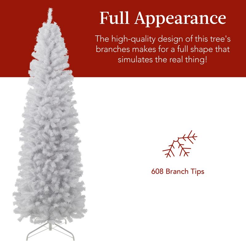 Best Choice Products White Artificial Holiday Christmas Pencil Tree w/ Metal Base, 5 of 8