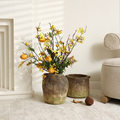 Rustic Ginger Root Brown Ceramic Table Vase for Bouquets