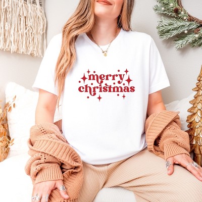 Simply Sage Market Whimsical Merry Christmas Short Sleeve Tee - M - White