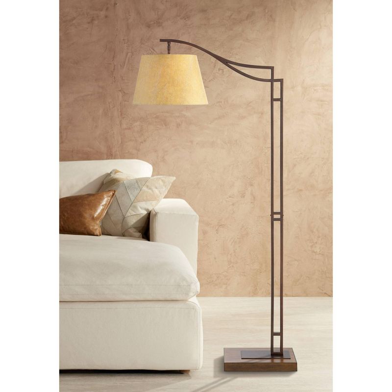 Franklin Iron Works Tahoe Rustic Industrial Downbridge Arc Floor Lamp 60" Tall Bronze Metal Faux Leather Empire Shade for Living Room Reading Bedroom, 2 of 10