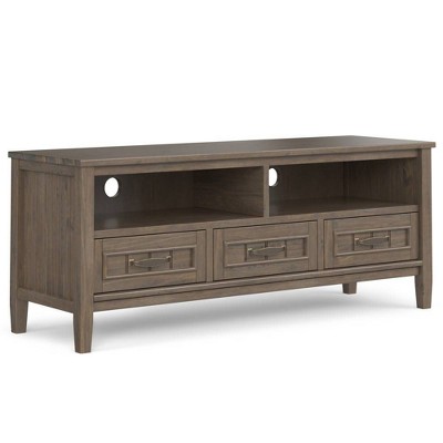 Rowan Low TV Stand for TVs up to 60" Smoky Brown - Wyndenhall: Solid Wood Media Console with Storage