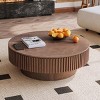 39.4" Modern Round Coffee Table with Hidden Storage, Walnut Wood Fluted Accent Table for Living Room or Bedroom -3irtyhousy - 3 of 4