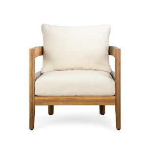Christopher Knight Home Fawn Modern Outdoor Acacia Wood Club Chair with Cushions, Beige/Teak - 1 of 4