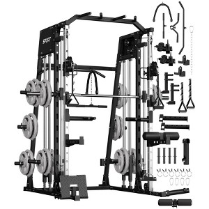 Smith Machine Home Gym, 2200LBS Power Cage with LAT Pulldown, Cable System, Landmine, Smith Bar, More Training Attachment, Multifunctional Squat Rack - 1 of 4