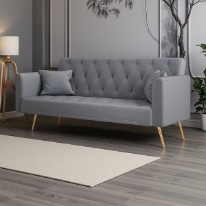 71" Velvet 2-Seater Convertible Sofa with Pillows & Golden Metal Legs - 1 of 4