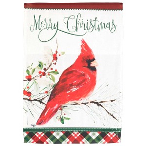Magnolia Garden Merry Christmas Cardinal Holly Branch 13 x 18 Inch Polyester Garden Flag - 1 of 2