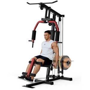 Home Gym Machine with Leg Press & Pulley System, Exercise Equipment for Full Body Strength Training, Fits Weight Plates(No Include) - 1 of 4