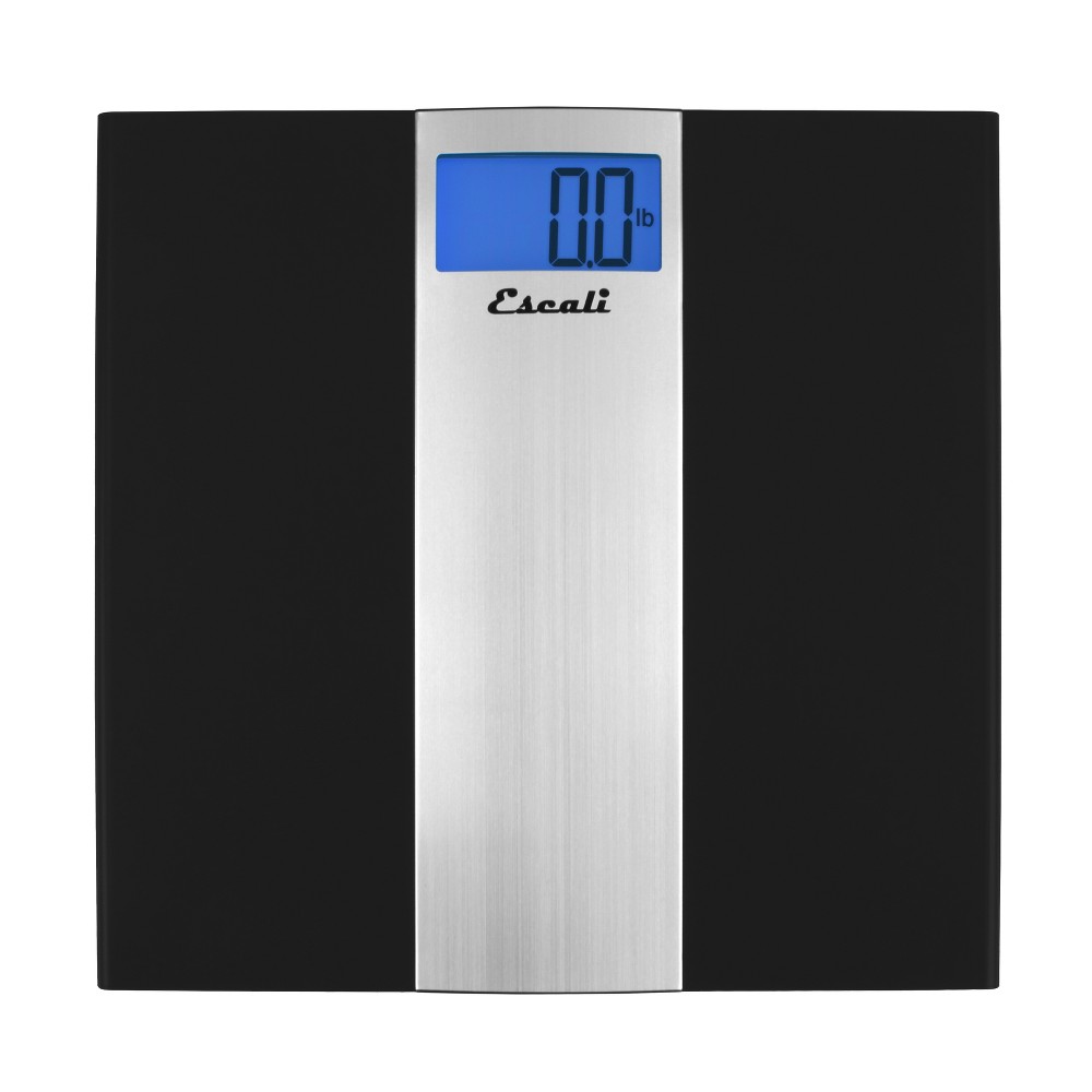 Ultra Slim Digital Bathroom Scale Black - Escali: Stainless Steel, Instant On, 400lb Capacity, Includes AAA Batteries