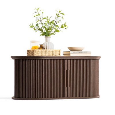 Mid-Century Lift-Top Coffee Table with Fluted Details & Hidden Storage, Sliding Tambour Door