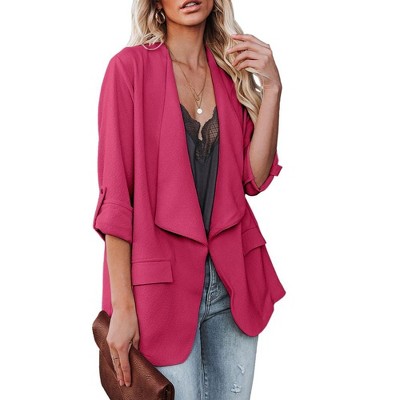 Womens Casual Jackets Fall Outfits for Lady Roll Up Open Front Blazer Longline Blazer Work Office Business Blazers