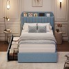Platform Bed Frame, Faux Fur Upholstered Bed Frame with Storage Headboard, 2 Rolling Drawers - 3 of 4