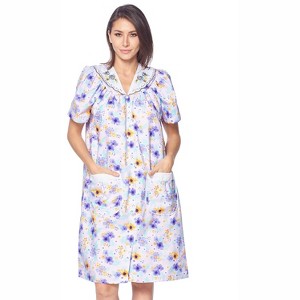 Casual Nights Women's Snap front House Dress Short Sleeve Woven Duster Housecoat Lounger Robe - 1 of 4