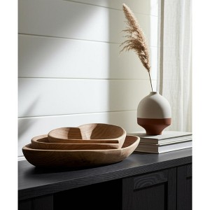 Sagebrook Home Set of 2 Carved Wood Bowls Wooden Nesting Heart Bowls for Table Decor and Display - 1 of 4
