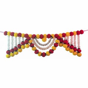 Store Indya Decorative Artificial Marigold and Pearl Toran, Traditional Orange Flower Hanging (Design 1) - 1 of 4