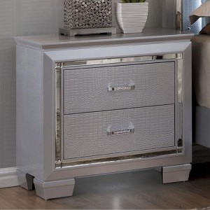Royal Hampton 2 Drawer Wooden Nightstand with Embossed Textured Details, Gray - 1 of 1