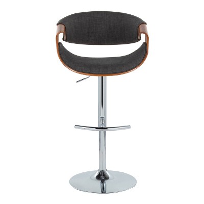 Adjustable Dark Gray Swivel Barstool with Walnut and Chrome