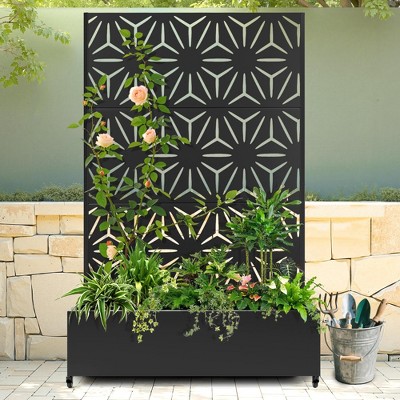TUYOHW Metal Planter Box with Trellis, Metal Raised Garden Bed with Trellis, Garden Box for Climbing Plants, Flower