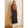 Women's Wool Blend A-Line Long Skirt with Wide Elastic Waistband & Flow Pleats Brown - 3 of 4