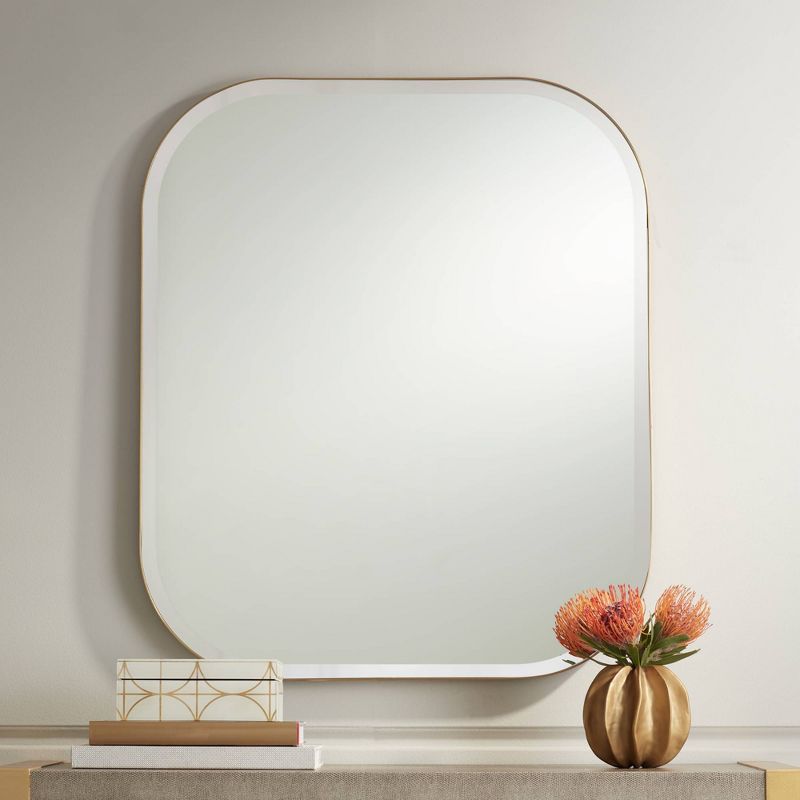 Possini Euro Design Bailey Rounded Corner Rectangular Vanity Wall Mirror Modern Beveled Brushed Gold Frame 27" Wide for Bathroom Bedroom Home Office, 2 of 10