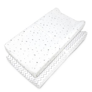 TL Care Jersey Knit Fitted Contoured Changing Table Pad Cover Stars Zigzag Gray - 2pk - 1 of 4