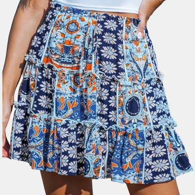 Women's Boho ]Printed Tiered Mini Skirt - Cupshe