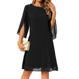 blue dress for baby girl Classic 3/4 Sleeve Modest Knee-Length Shift Dress Black / Small main image 1
