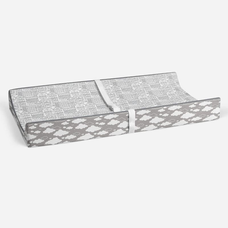 Bacati - Clouds in the City Gray Cityscape Quilted Changing Pad Cover, 4 of 10